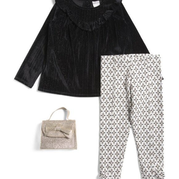 RACHEL ZOE Toddler Girls 2pc Velour Top And Pants Set With Matching Purse - Picture 2 of 2